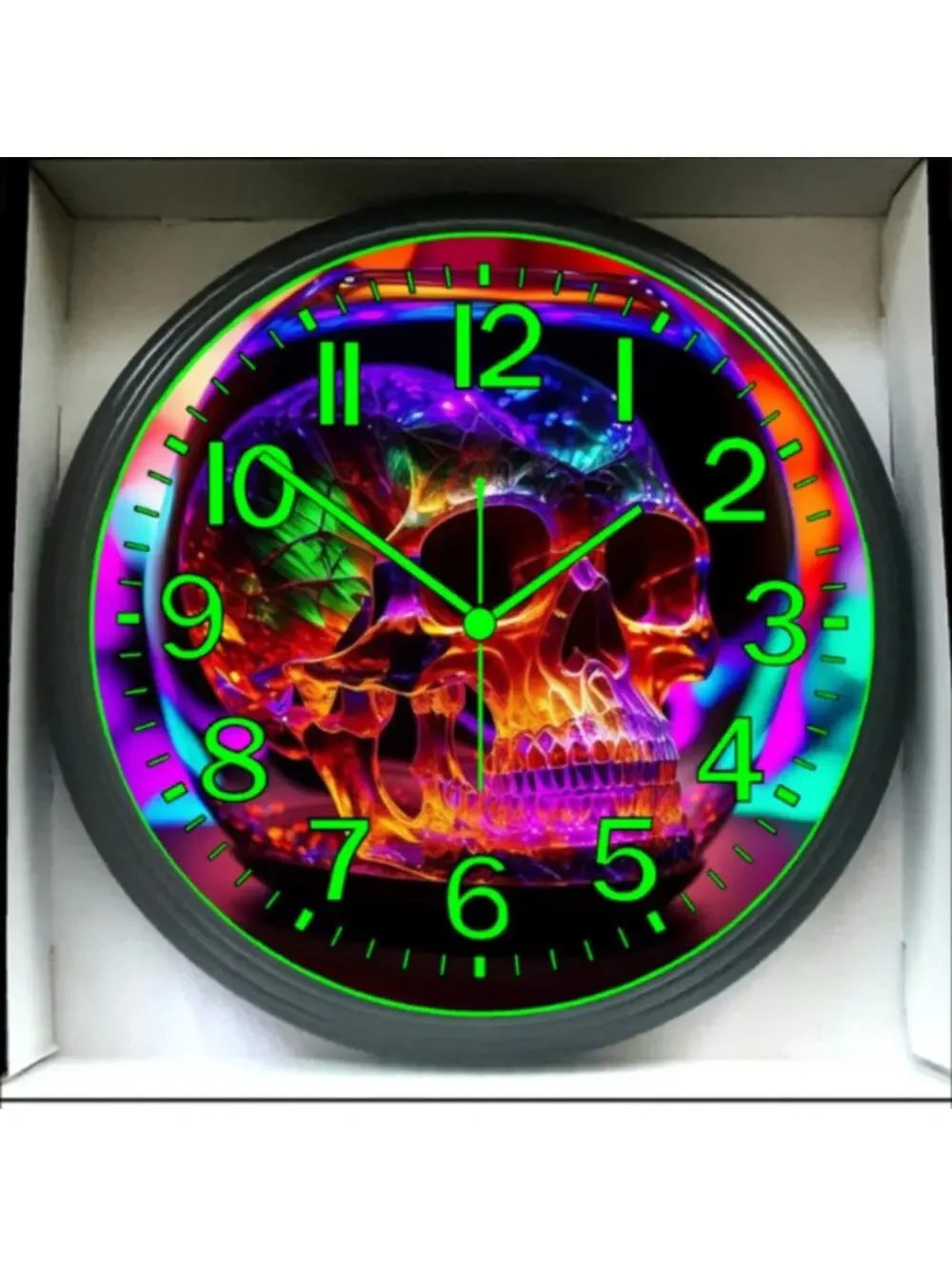 Skull Blacklight Glow In The Dark Wall Clock New!